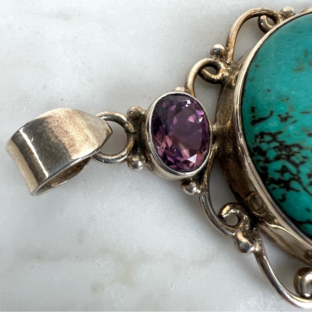 Turquoise Amethyst Garnet and Citrine Sterling Silver Pendant - Picture 5 of 7